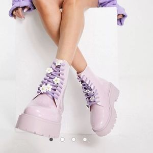 ASOS DESIGN Greenery daisy lace up wellie boots in lilac 6 rain boots, festival